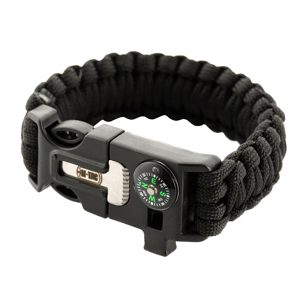 M-Tac paracord bracelet with spark cutter, compass and whistle Black M