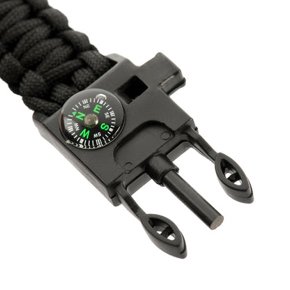 M-Tac paracord bracelet with spark cutter, compass and whistle Black M