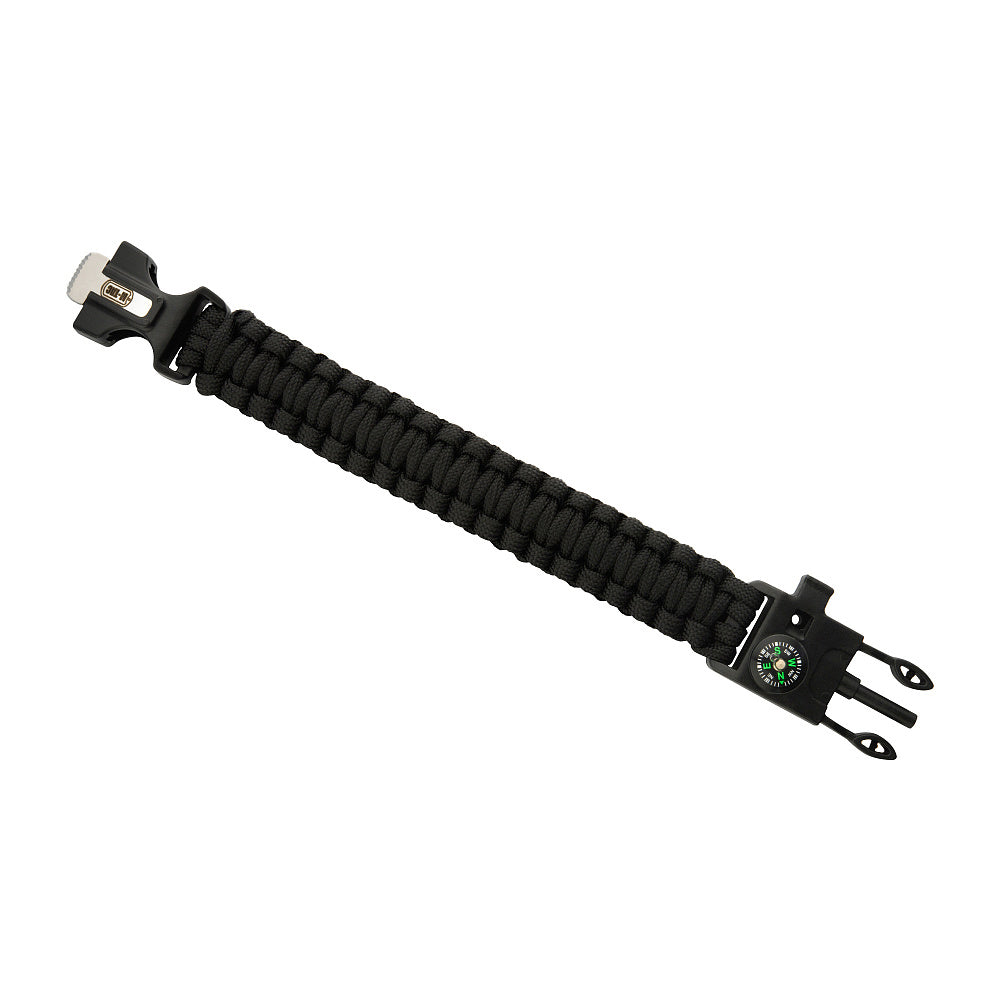 M-Tac paracord bracelet with spark cutter, compass and whistle Black M